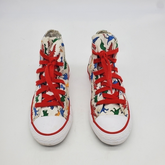 Converse Shoes Youth 1 Chuck Taylor High Dinosaurs Canvas White Red A01668F - Picture 3 of 14